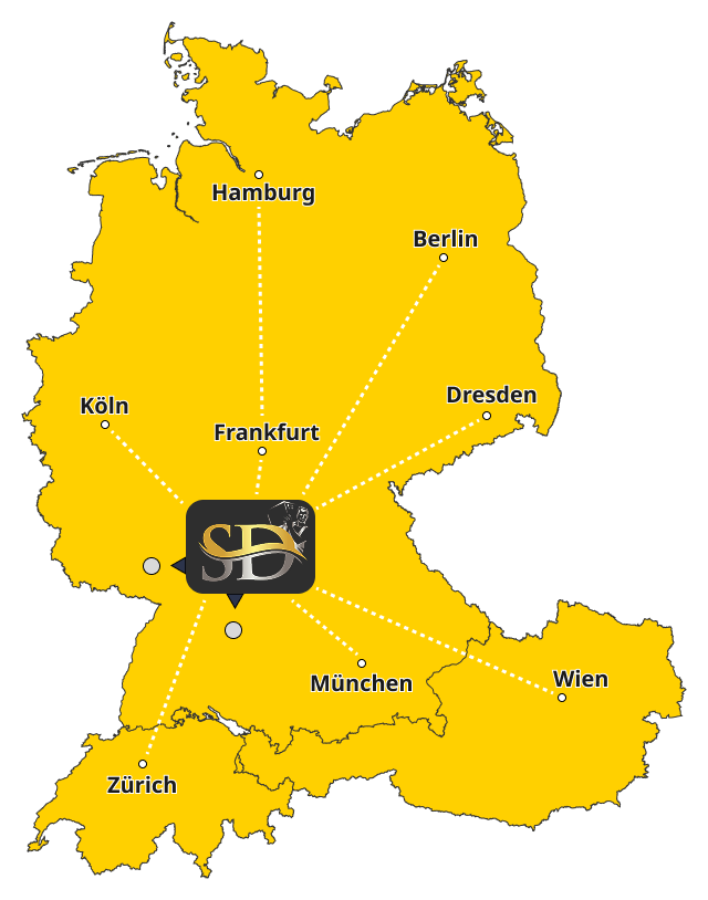 Karte des Servicegebiets DACH-Region